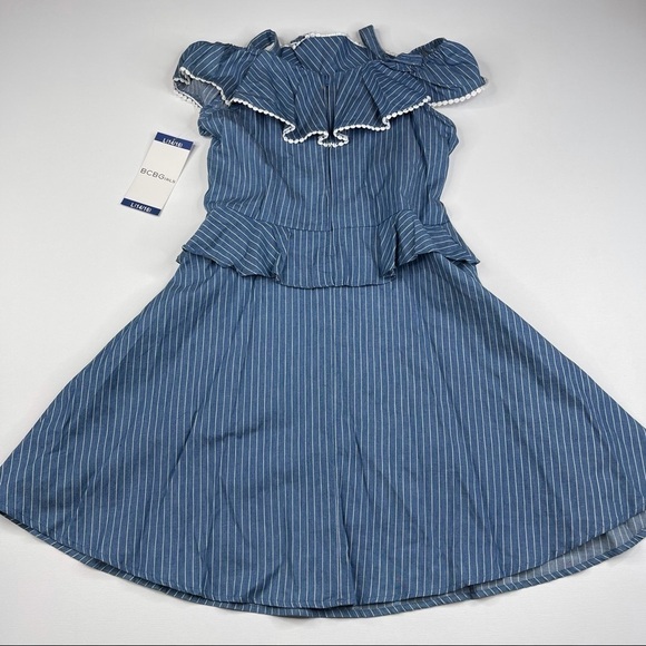 BCBGirls Dress Sleeveless Ruffle Striped Blue Summer Spring Dressy Cute New - Picture 8 of 16